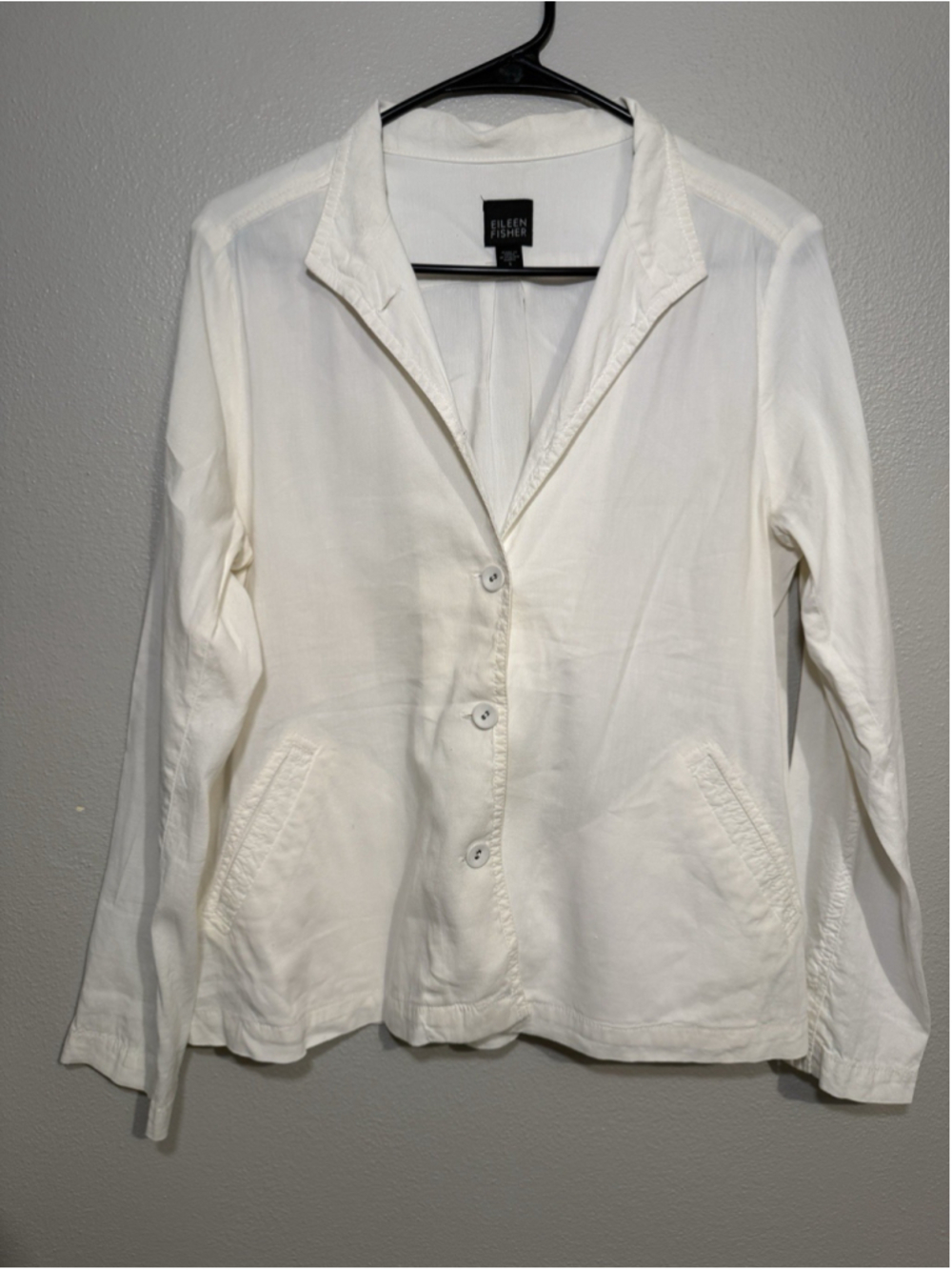 Eileen Fisher White Linen Blend Blazer Small